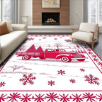 Vintage Red Truck Snowflake Scene Rug
