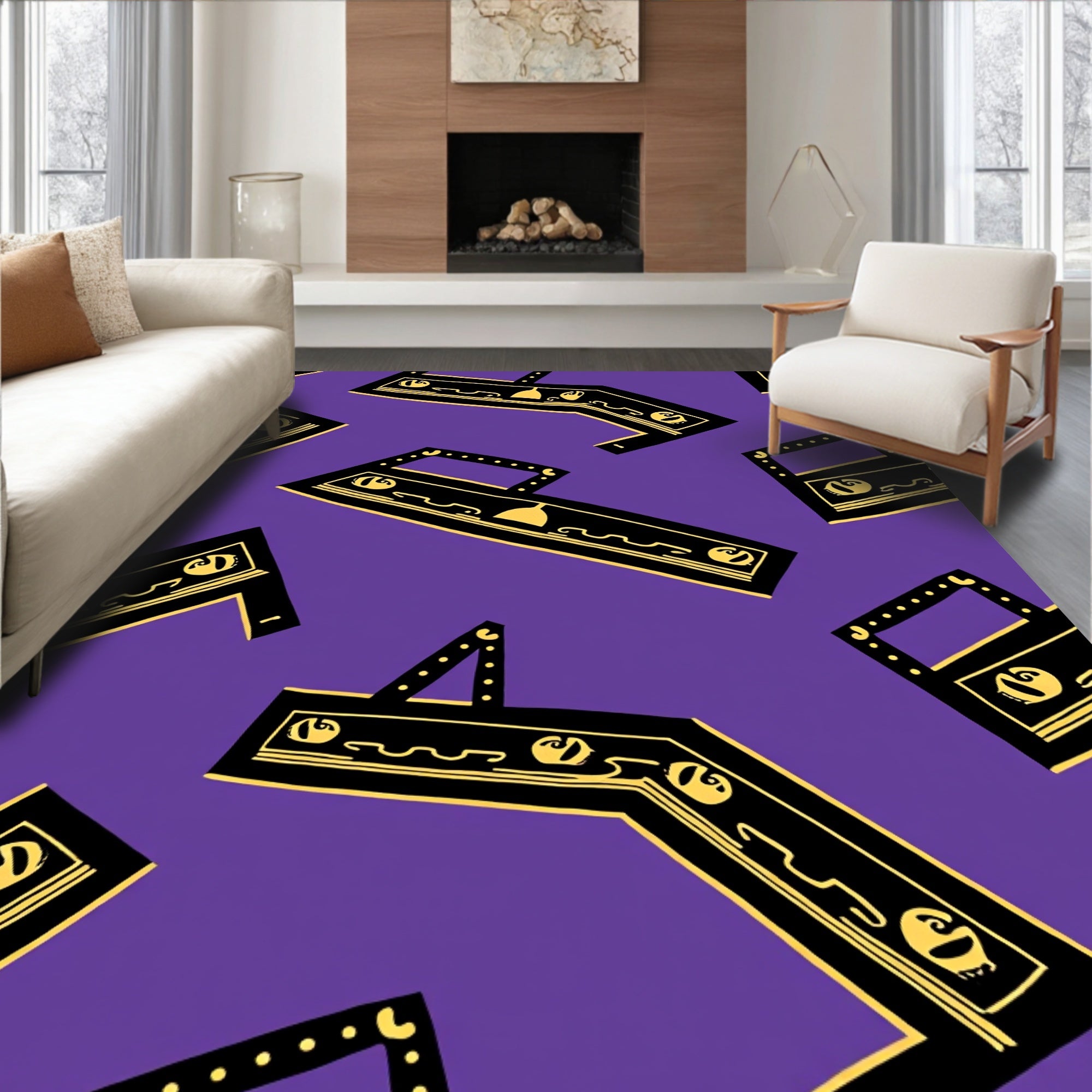 Black Yellow Geometric Shapes Rug