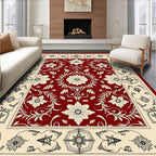 Crimson Blossom Scrollwork Border Rug