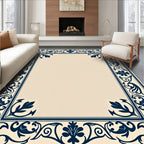 Navy Blue Ornate Floral Border Rug