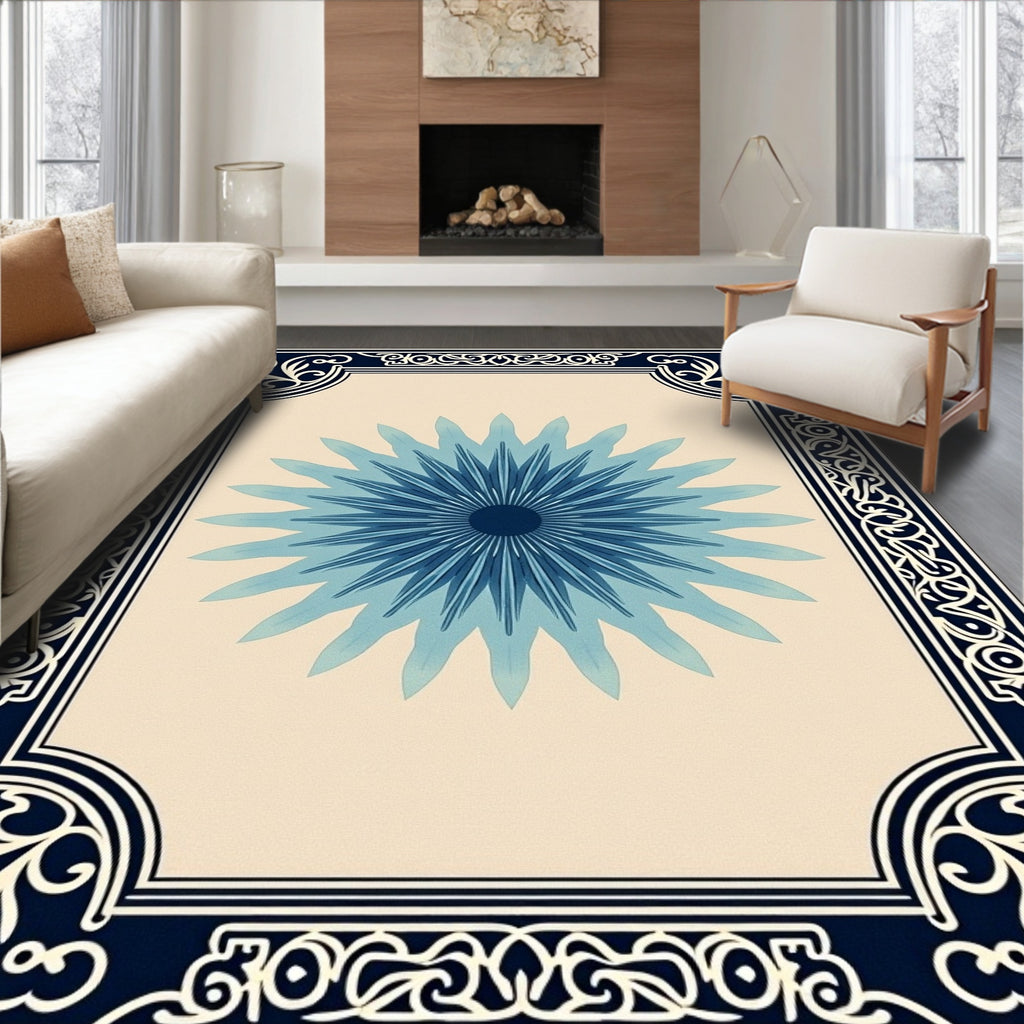 Deep Blue Radiant Starburst Frame Rug