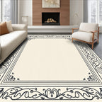 Classic Ivory Black Scroll Border Rug