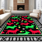 Festive Red Green Dog Border Rug