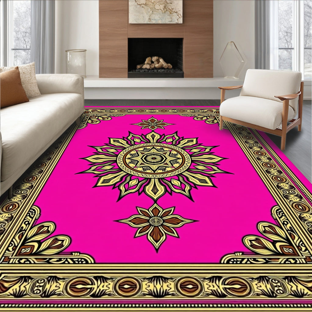 Golden Sunflower Inlay Frame Rug