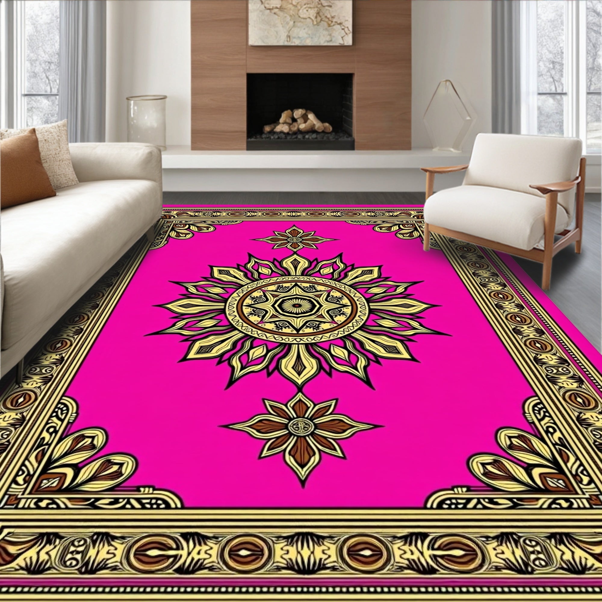Golden Sunflower Inlay Frame Rug