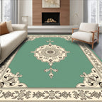 Elegant Teal Medallion Floral Border Rug