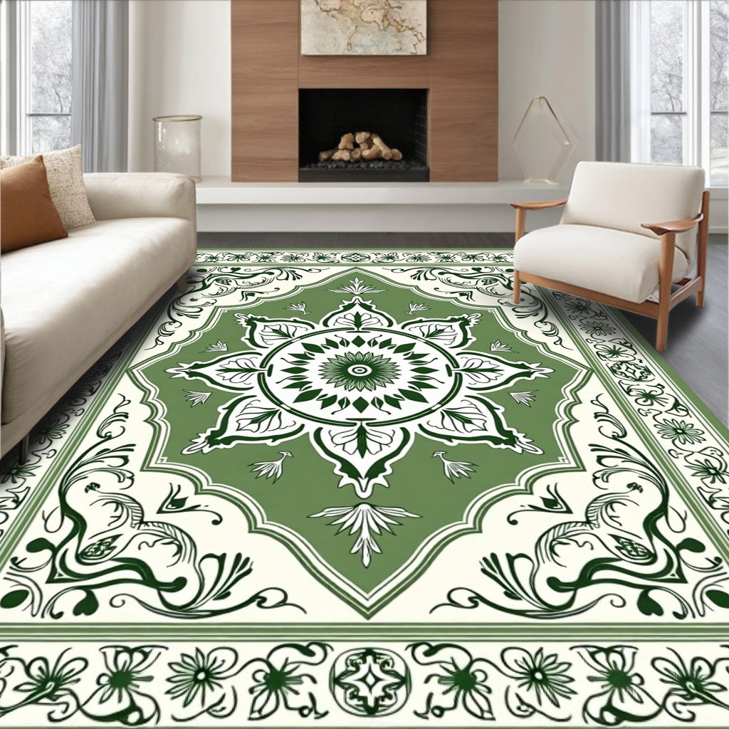 Verdant Bloom Bordered Central Crest Rug