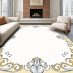 Ornate Yellow and Gray Flourish Border Rug