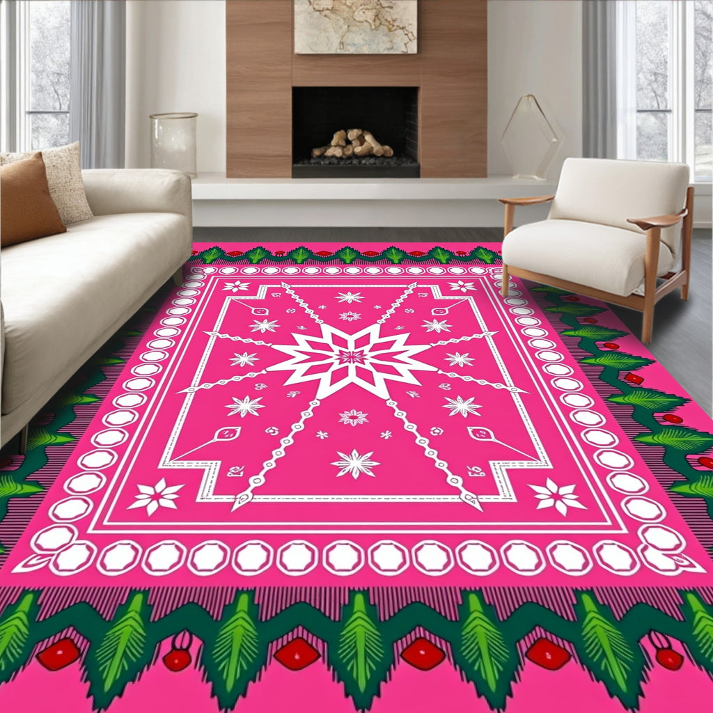 Hot Pink White Starburst Geometric Rug