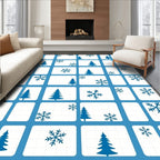 Blue Snowy Trees Snowflake Grid Rug