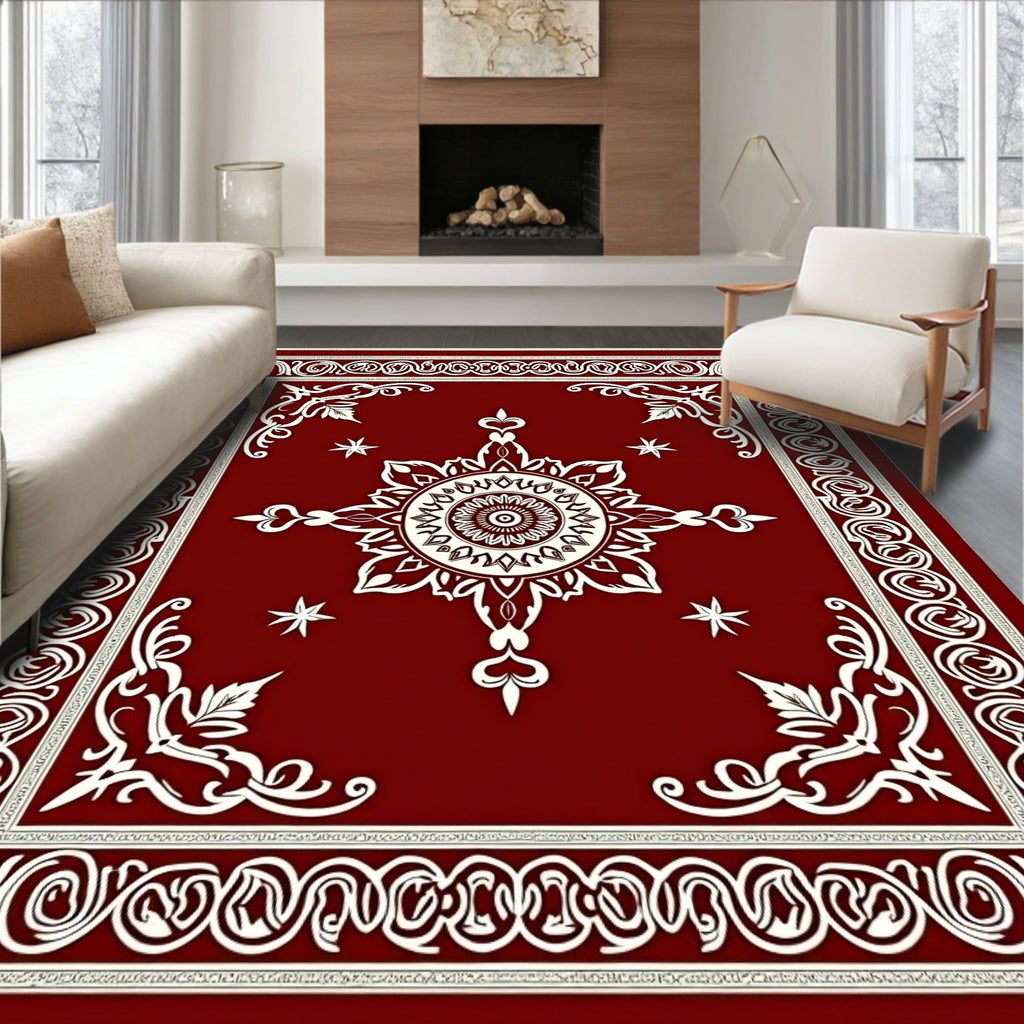 Crimson Medallion Border Swirl Rug