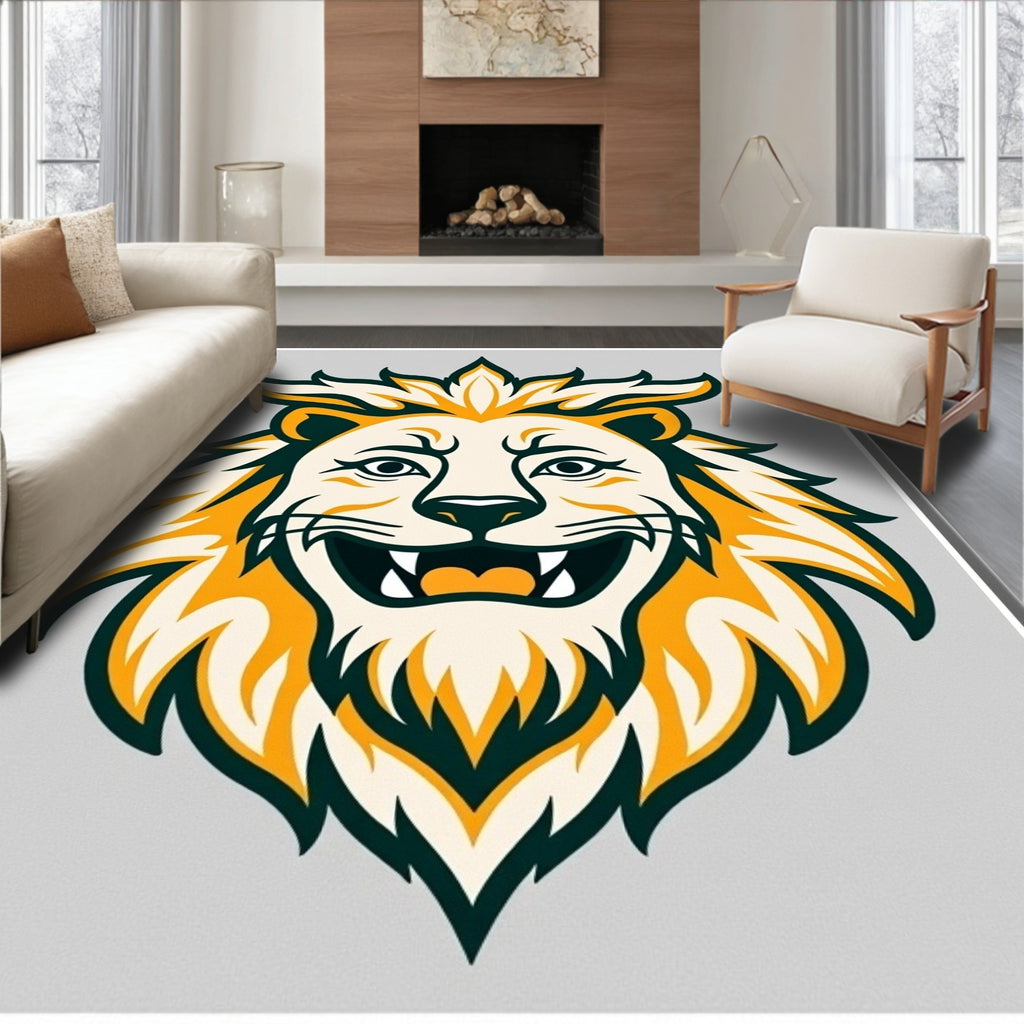 Bold Yellow Lion Roaring Graphic Rug