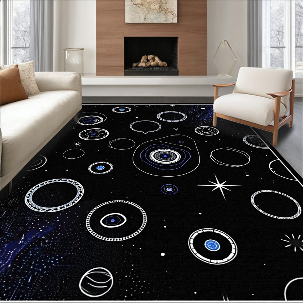 Cosmic Blue Abstract Celestial Circles Rug
