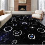 Cosmic Blue Abstract Celestial Circles Rug