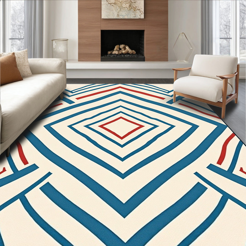 Crimson Blue Diamond Chevron Stripe Rug