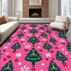 Festive Pink Christmas Tree Snowflakes Rug