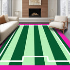Bright Pink Green Vertical Stripe Border Rug