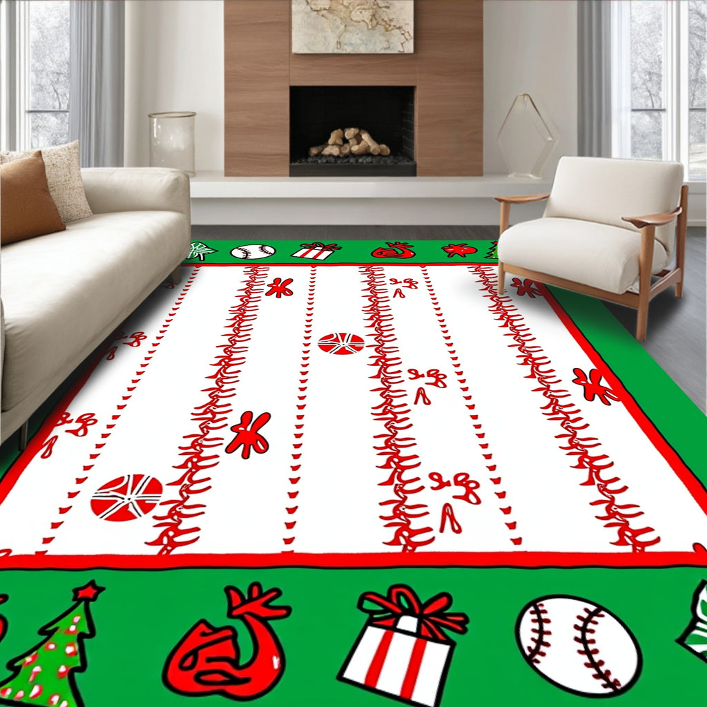 Red White Festive Holiday Objects Rug