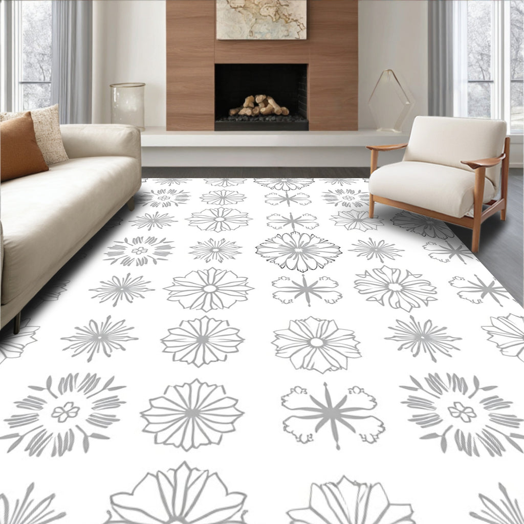 Gray Floral Starburst Repeating Pattern Rug