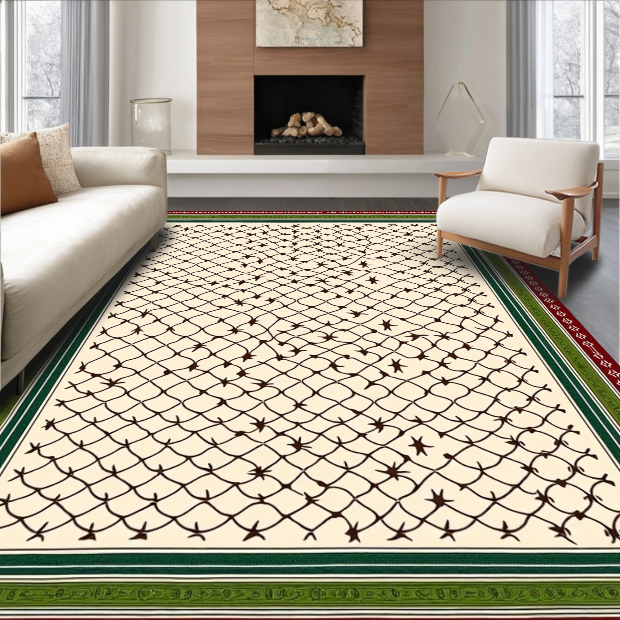 Crimson Green Net Star Medallion Rug