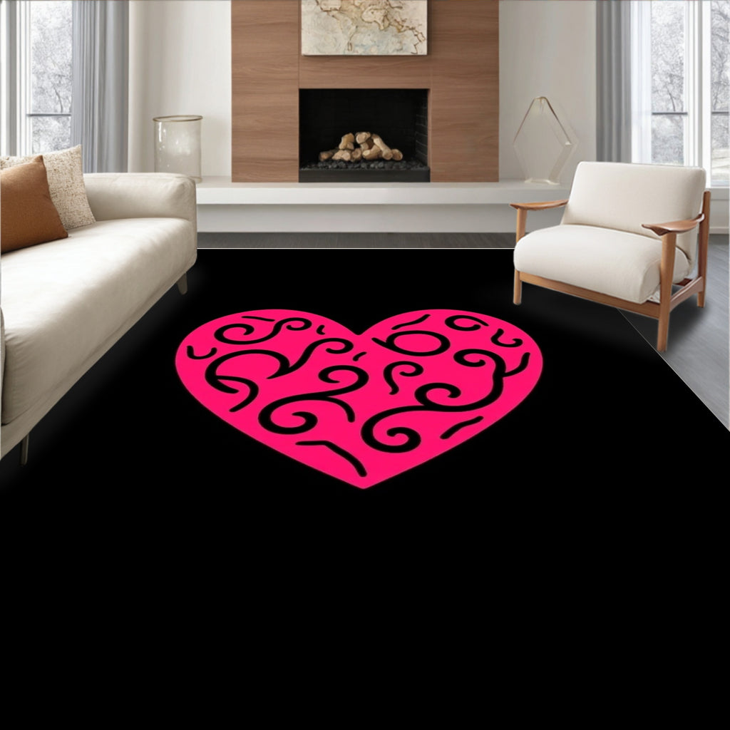 Hot Pink Swirl Heart Romance Rug