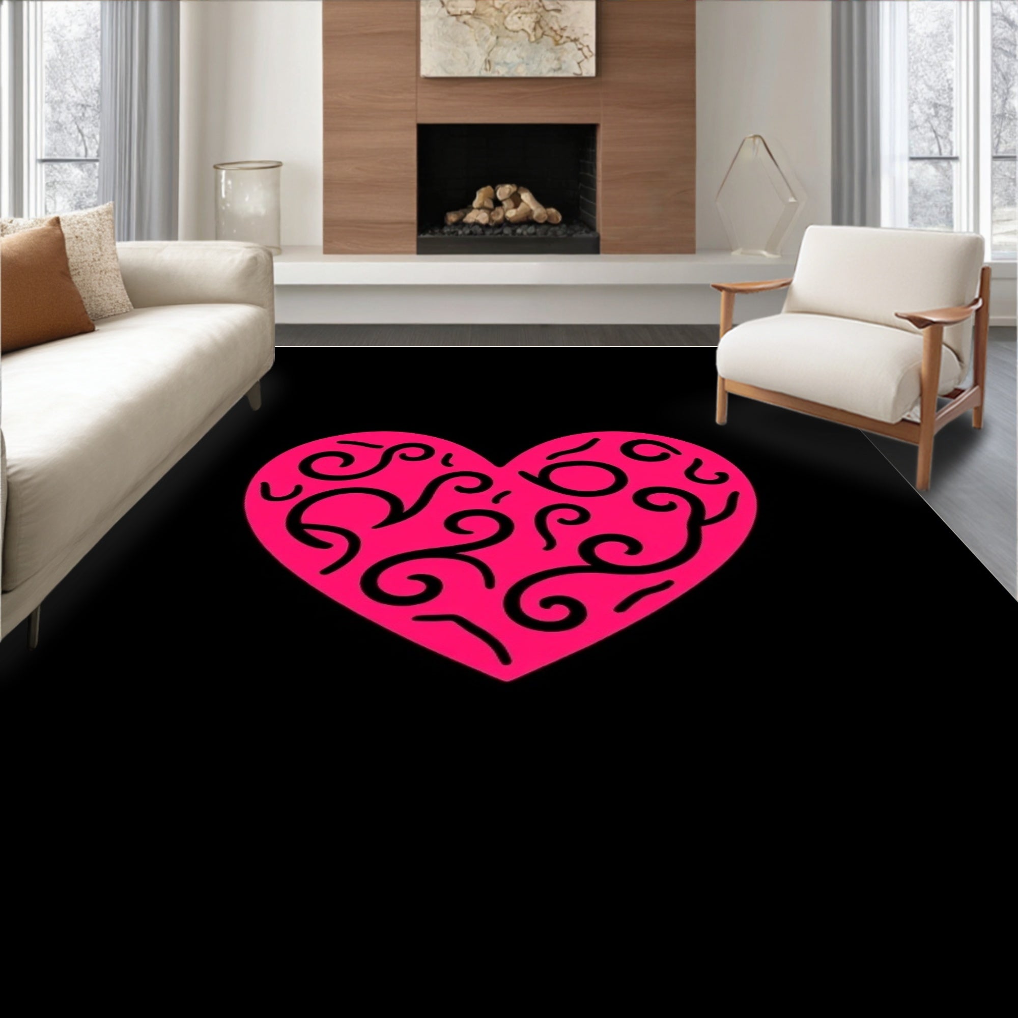 Hot Pink Swirl Heart Romance Rug