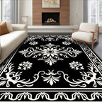 Black and White Floral Medallion Border Rug