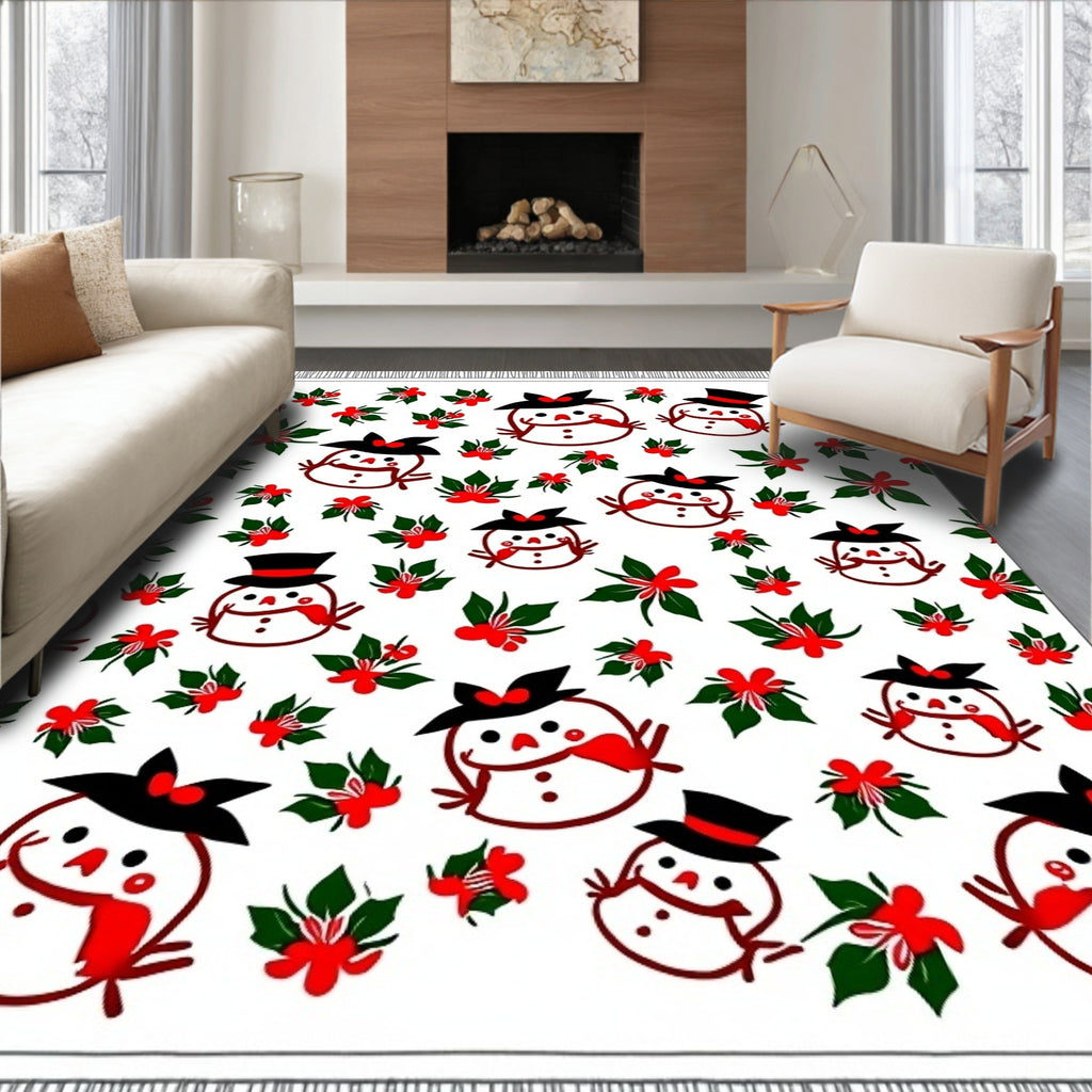 Whimsical Snowman Holiday Holly Rug
