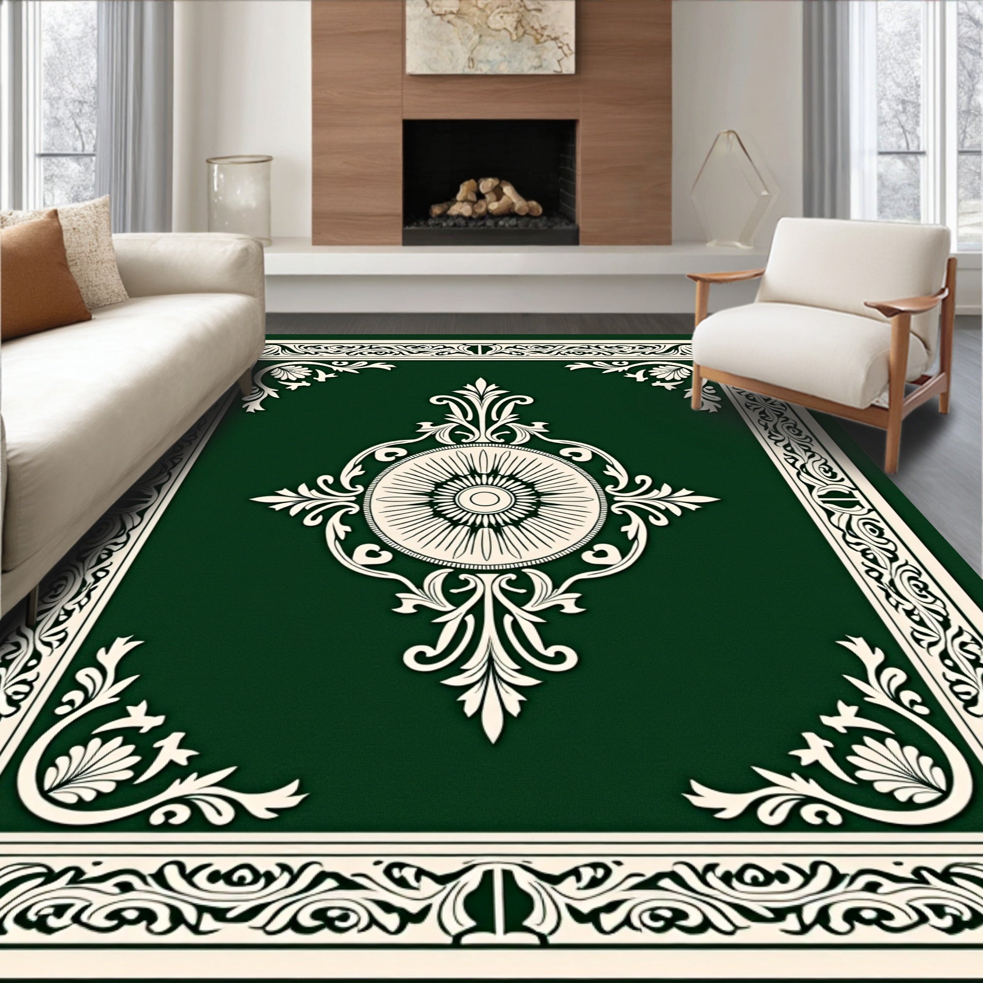 Emerald Green Classic Floral Medallion Rug