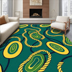Teal Yellow Braided Cord Abstract Oval Rug