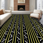Black Yellow Stripped Abstract Shapes Rug