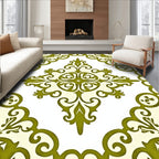 Olive Green Baroque Scroll Medallion Rug