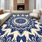 Navy Blue Floral Mandala Radial Rug