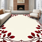 Deep Red Floral Vine Border Rug