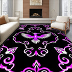 Vibrant Purple Bird Black Swirl Rug