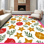Golden Star Ornaments Red Green Sprigs Rug