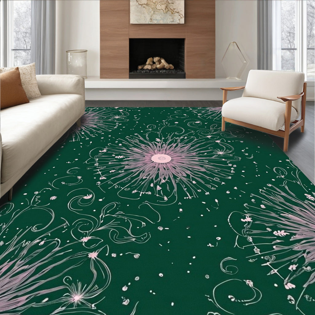 Fuchsia Floral Spray Emerald Swirls Rug