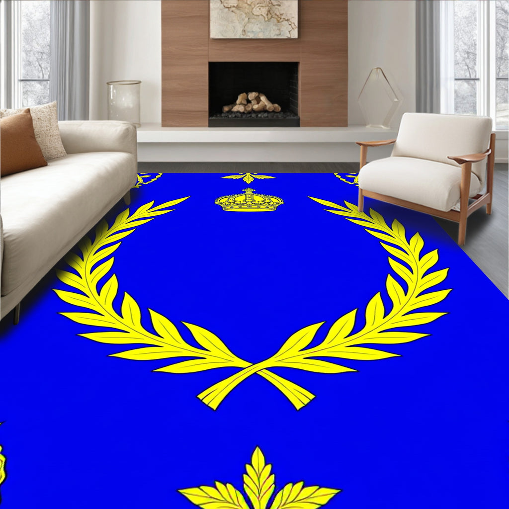 Royal Blue Crown Laurel Wreath Rug