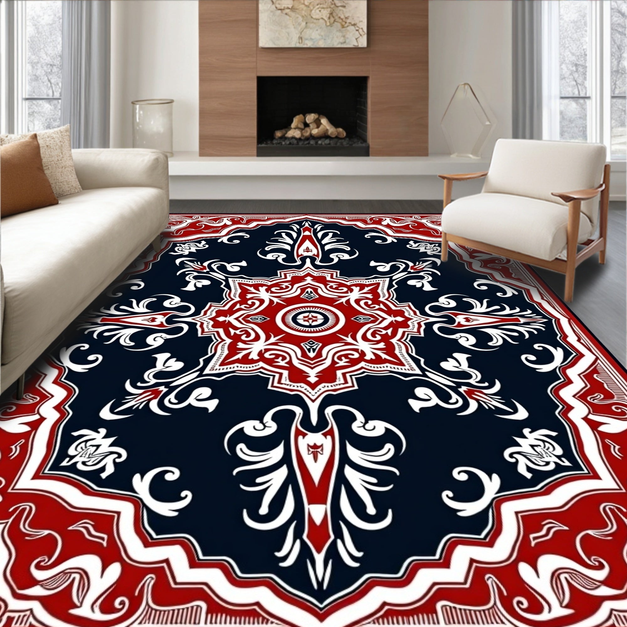 Crimson White Floral Medallion Navy Rug