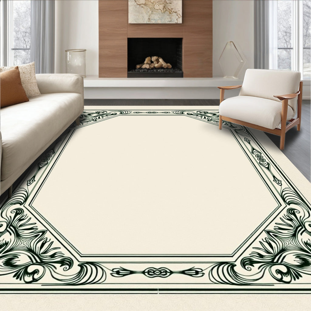 Ornate Dark Green Geometric Octagon Rug