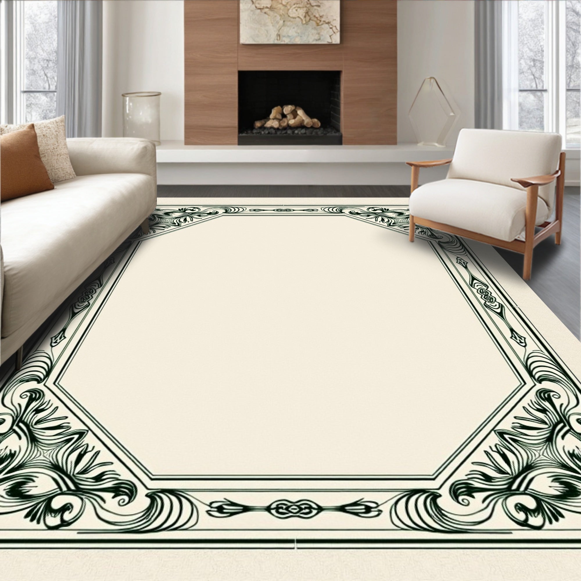 Ornate Dark Green Geometric Octagon Rug