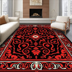 Red Black Floral Scroll Medallion Rug