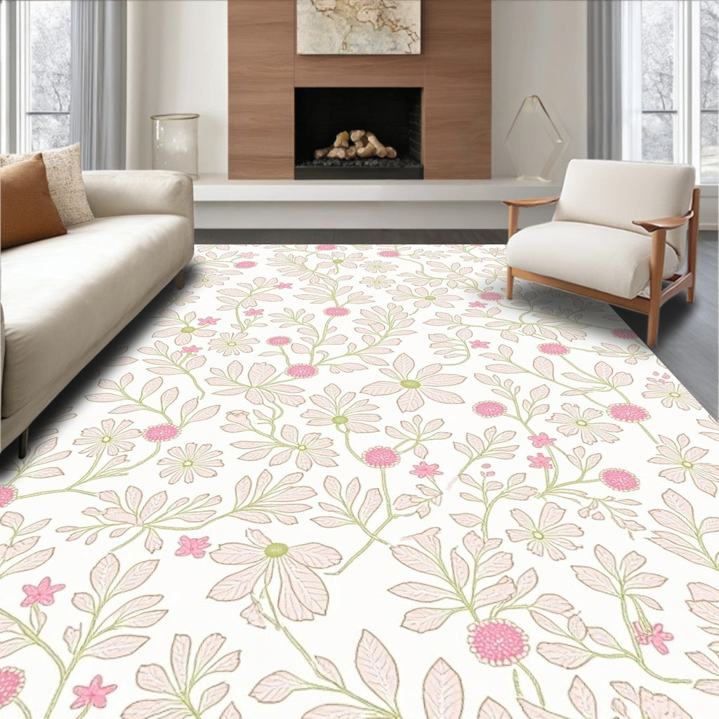 Pink Floral Vine Meadow Rug