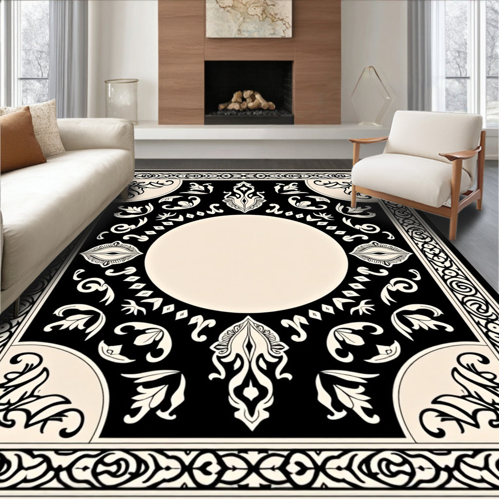 Black Ivory Ornamental Medallion Center Rug