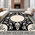 Black Ivory Ornamental Medallion Center Rug