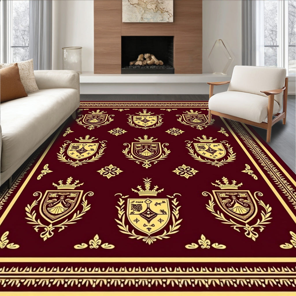 Regal Crests Bordered Crimson Gold Rug