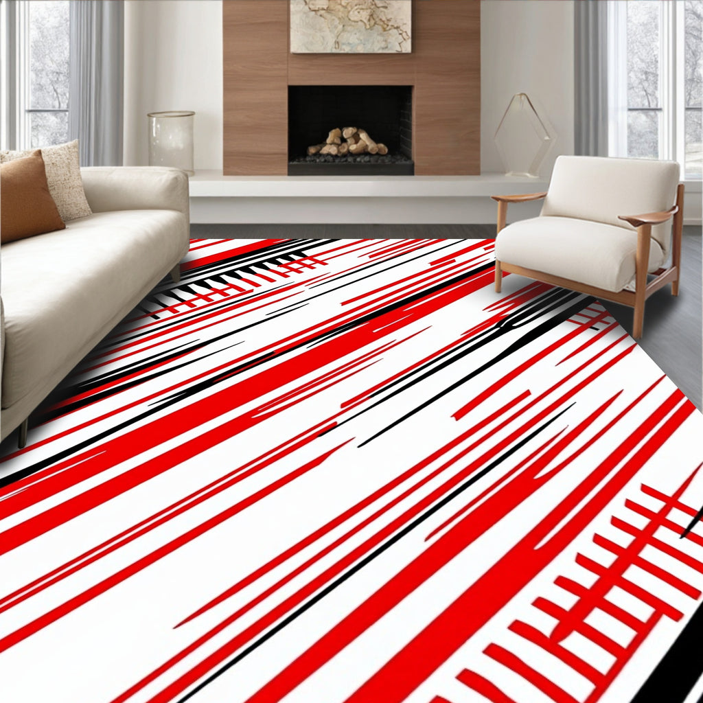 Bold Red Black Diagonal Stripes Rug