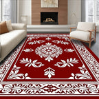 Crimson White Ornate Floral Medallion Rug