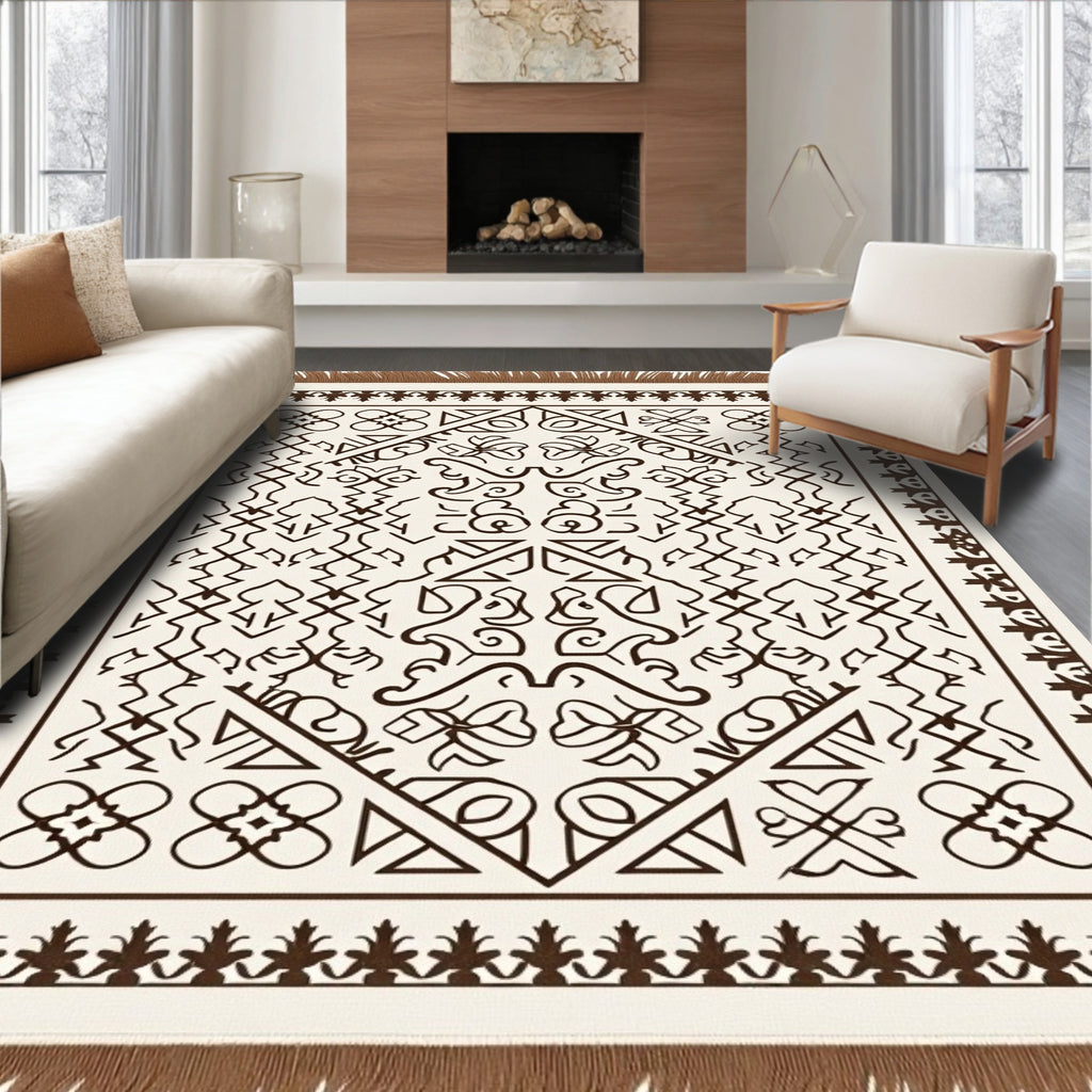 Cream and Brown Geometric Abstract Rug