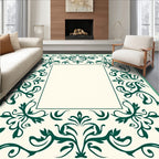 Cream Emerald Scrollwork Floral Border Rug